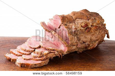 The Chopped Boiled Pork On Wooden Board