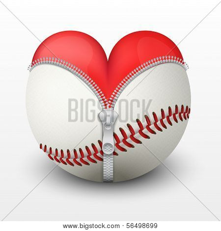 Red heart inside baseball ball