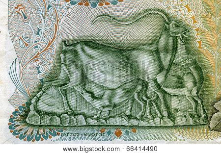 Greece - Circa 1960: Ibex Nursing His Little Baby On 500 Drachmai 1960 Banknote F