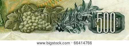 Greece - Circa 1960: Grapes And Olives On 500 Drachmai 1960 Banknote F