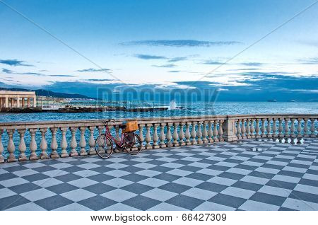 Mascagni terrace and sea in Livorno. Tuscany - Italy