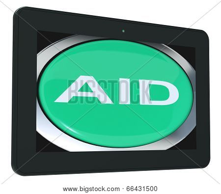 Aid Tablet Means Help Assist Or Rescue