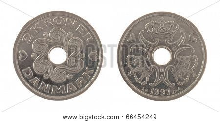 Danish krone coins isolated on white