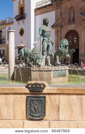 Fountain On Socorro Square In Ronda, Spain
