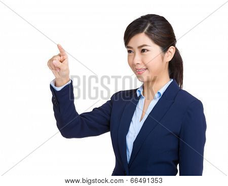 Business woman touch imaginary screen
