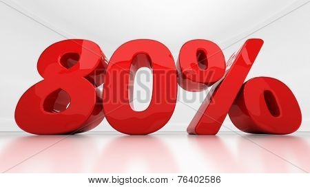 Eighty percent off. Discount 80.  Percentage. 3D illustration