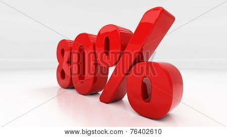 Eighty percent off. Discount 80.  Percentage. 3D illustration