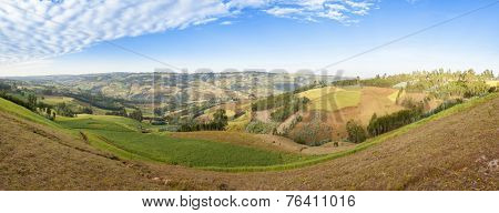 180 degree panorama of Ethiopian highlands with farms