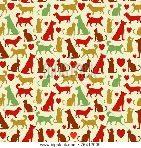 Vector seamless pattern with cats and dogs