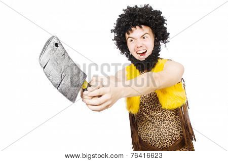 Savage man isolated on white
