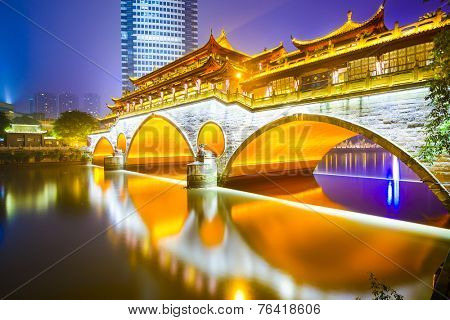 Chengdu, Sichuan, China at Anshun Bridge over the Jin River.