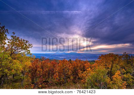 Colorful Dramatic Sunset Sky Over The City Of Moab Fall Colors