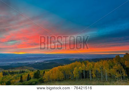 Colorful Dramatic Sunset Sky Over The City Of Moab Fall Colors