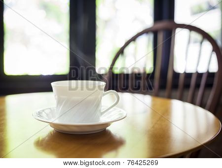 coffee on table cafe interior background