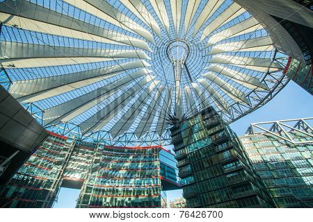 BERLIN, GERMANY - NOV 17, 2014: The Sony Center on Potsdamer Platz. Sony Center located at the Potsdamer Platz is a Sony-sponsored building complex, opened in 2000 year.