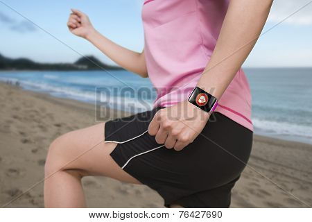 Sport Female Wearing Bright Pink Watchband Bent Touchscreen Smartwatch