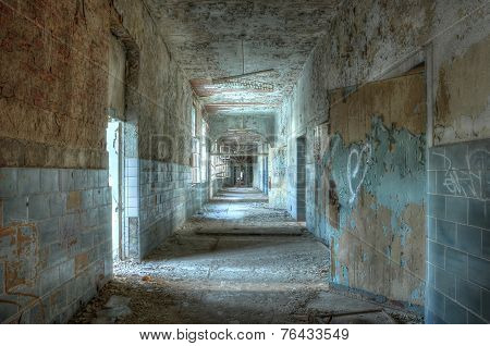 Corridor In An Abandoned Hospital In Beelitz