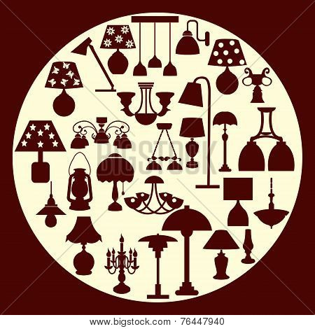 Chandelier And Lamp Silhouette - Illustration