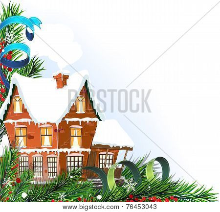 Brick Cottage With Pine Branches