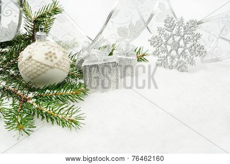 Silver Christmas Bauble,gifts,snowflake With Silver Ribbon And N