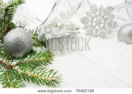Silver Christmas Bauble,gifts,snowflake With Silver Ribbon And N