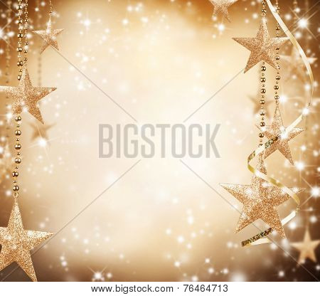 Christmas theme with golden stars and free space for text