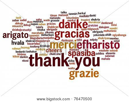Concept or conceptual abstract thank you word cloud in different languages or multilingual for education or Thanksgiving Day