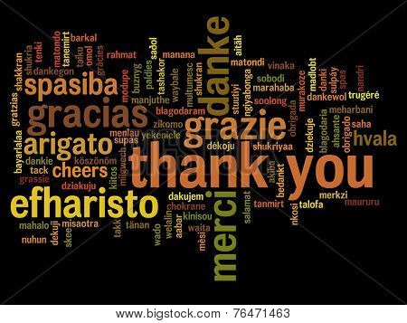 Concept or conceptual abstract thank you word cloud in different languages or multilingual for education or Thanksgiving Day