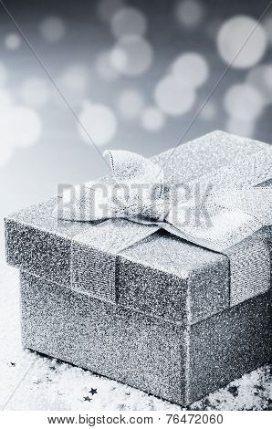 Chrstmas Present In Silver Shiny Box