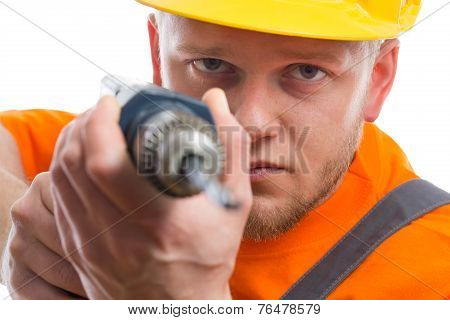 Construction worker with drill