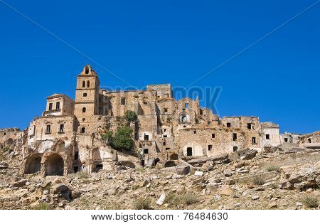 Panoramic view of Craco. Basilicata. Southern Italy.