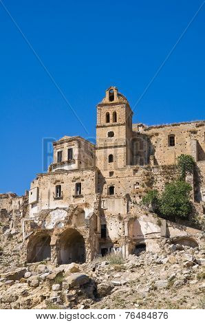 Panoramic view of Craco. Basilicata. Southern Italy.