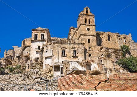 Panoramic view of Craco. Basilicata. Southern Italy.