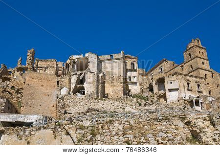 Panoramic view of Craco. Basilicata. Southern Italy.
