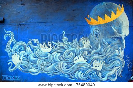 Street art Montreal god of sea