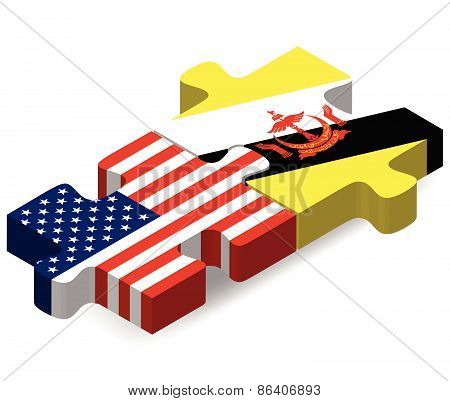 Usa And Brunei Darussalam Flags In Puzzle