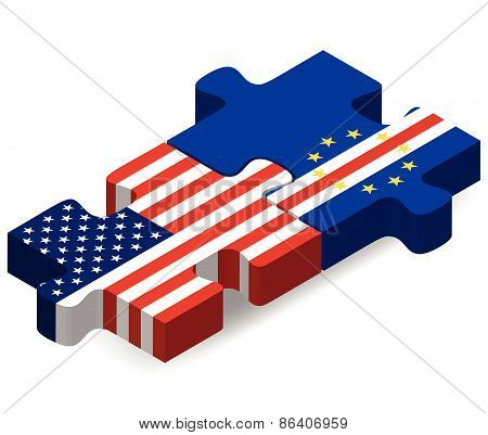 Usa And Cabo Verde Flags In Puzzle
