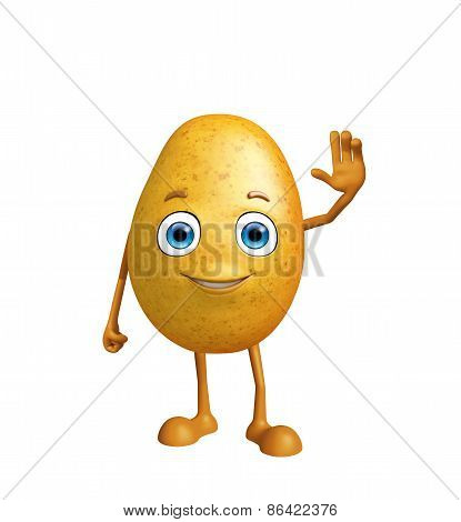 Potato Character With Saying Hi Pose