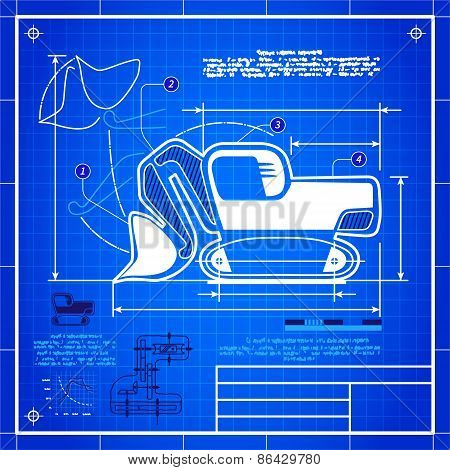 Excavator Front Shovel Bucket Icon Like Blueprint Drawing