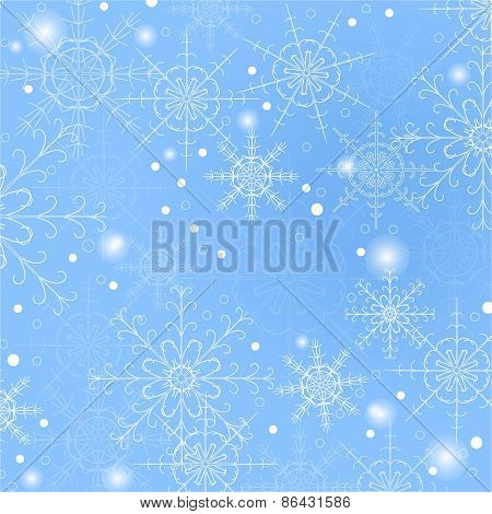Blue vector illustration background of snowflakes.