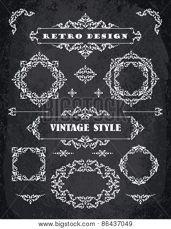 Set Of Retro Vintage Badges, Frames, Labels And Borders.