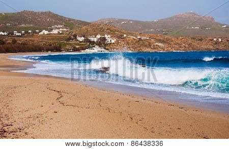 Kalafatis Bay Beach On The Island Of Mykonos. Greece.