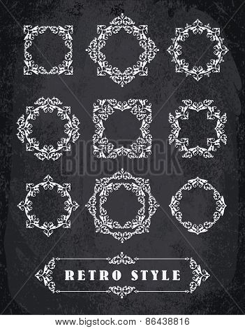 Set Of Retro Vintage Badges, Frames, Labels And Borders.