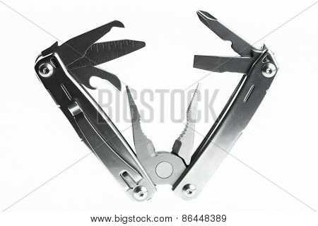 Pocket knife or Steel multi-function tools isolated on white background. Hand tools in industry jobs