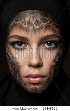 Young Beautiful Nun With Faceart