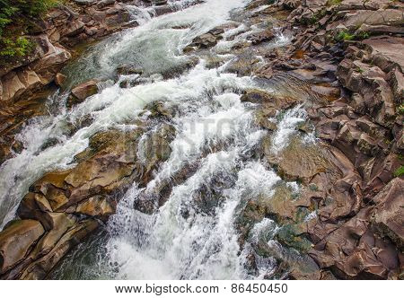 Summer mountain river waterfalls