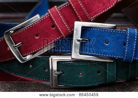 Close-up View Of Three Suede Belts