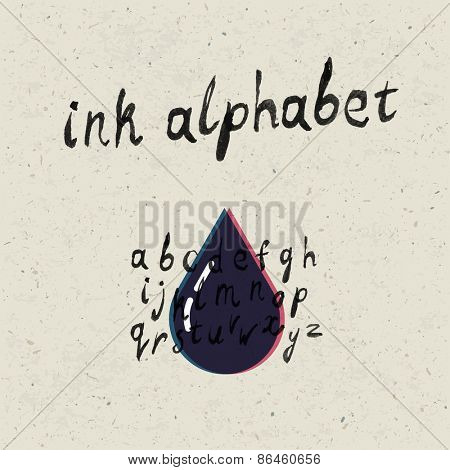 Ink hand-drawn alphabet and paper texture set.