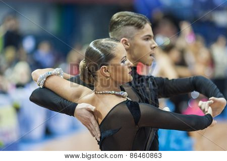 Minsk, Belarus-february 14,2015: Professional Dance Couple Of Shmidt Danila And Alina Gumenyuk Perfo