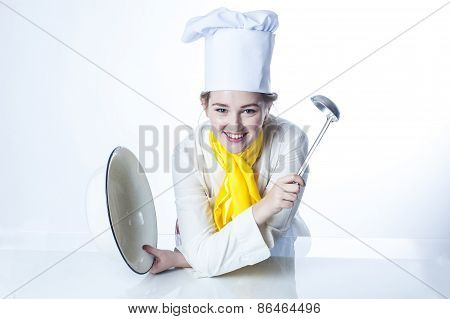 Cook With Big Bowl And Pan